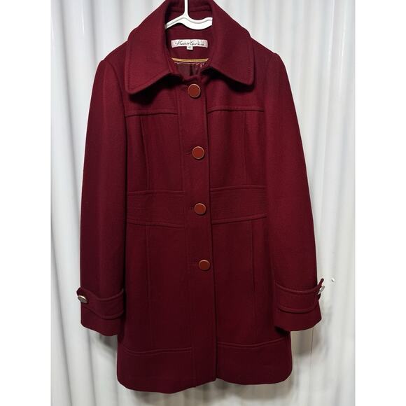 Kenneth Cole N.Y. Wool Blend Maroon Coat Classic Button Shoulder Season Size 10 - Picture 1 of 9